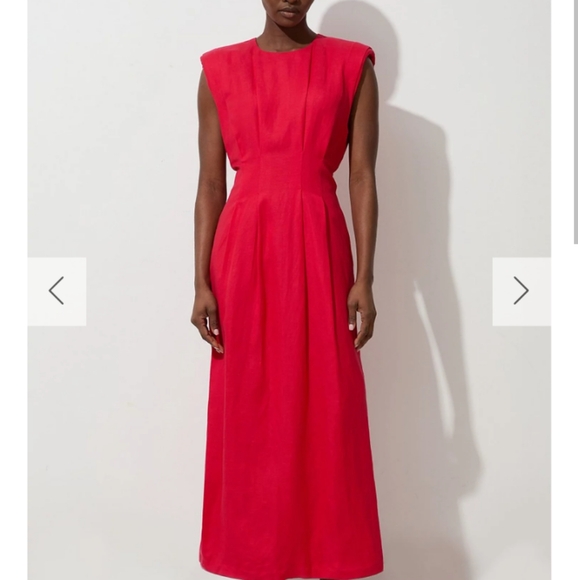 Karen Millen Red Sleeveless Pintuck Dress Maxi NWT Sz 2 - Picture 1 of 11